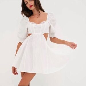 For Love And Lemons White Mini Dress with Puff Sleeves